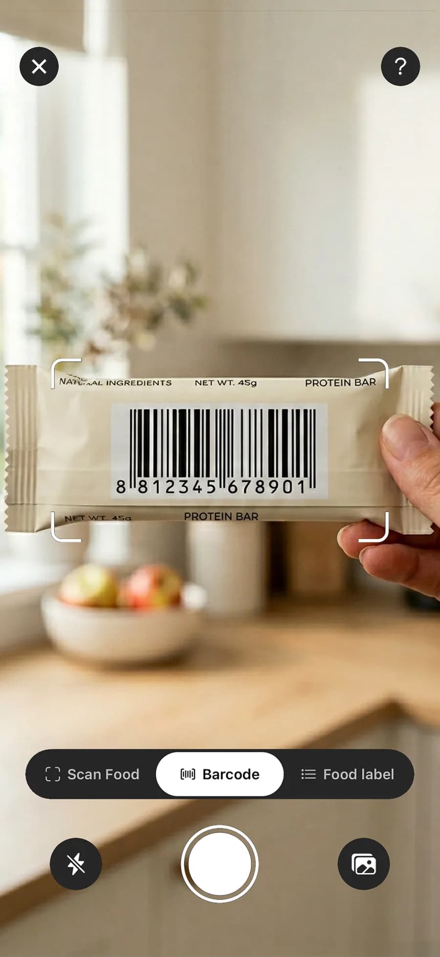 Meal Engine barcode scanner logging a packaged food instantly