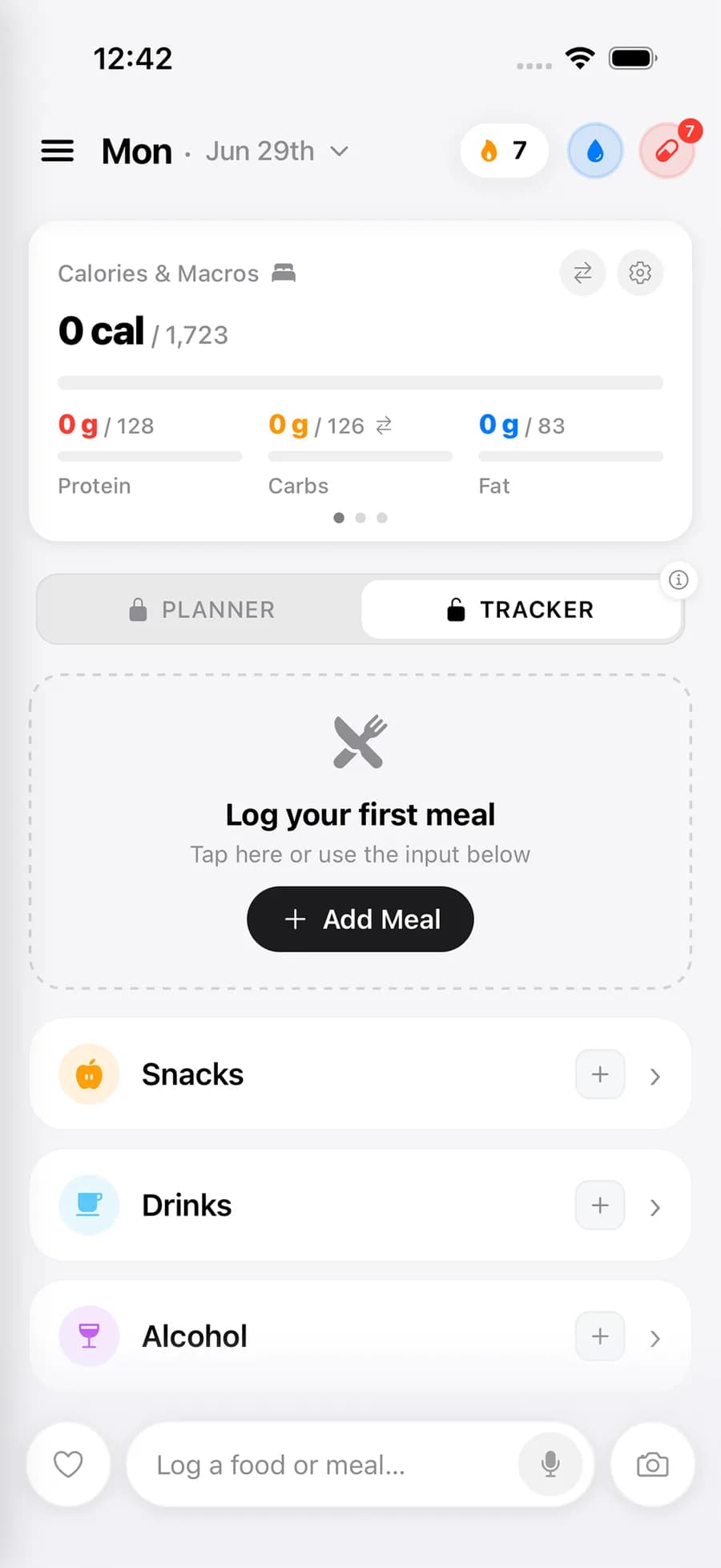 Meal Engine TRACK mode — personalised macro targets with fast AI food logging
