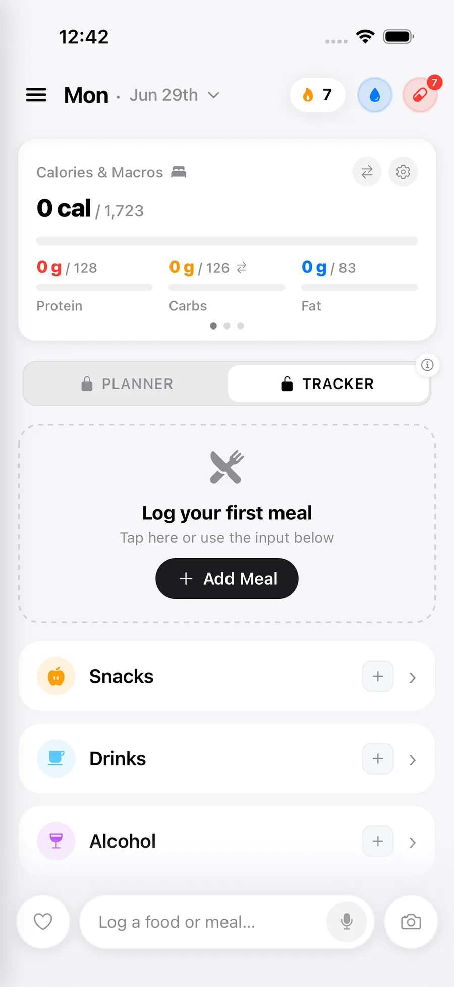 Meal Engine TRACK home screen showing personalised daily targets